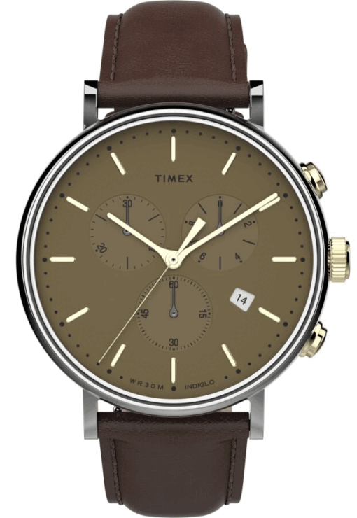 Hodinky TIMEX Fairfield Chronograph 41mm Leather Strap Watch TW2T67700 - Farba: hnedá